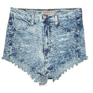 Judy Blue High Rise Acid Wash Distressed Denim Shorts – Size L –